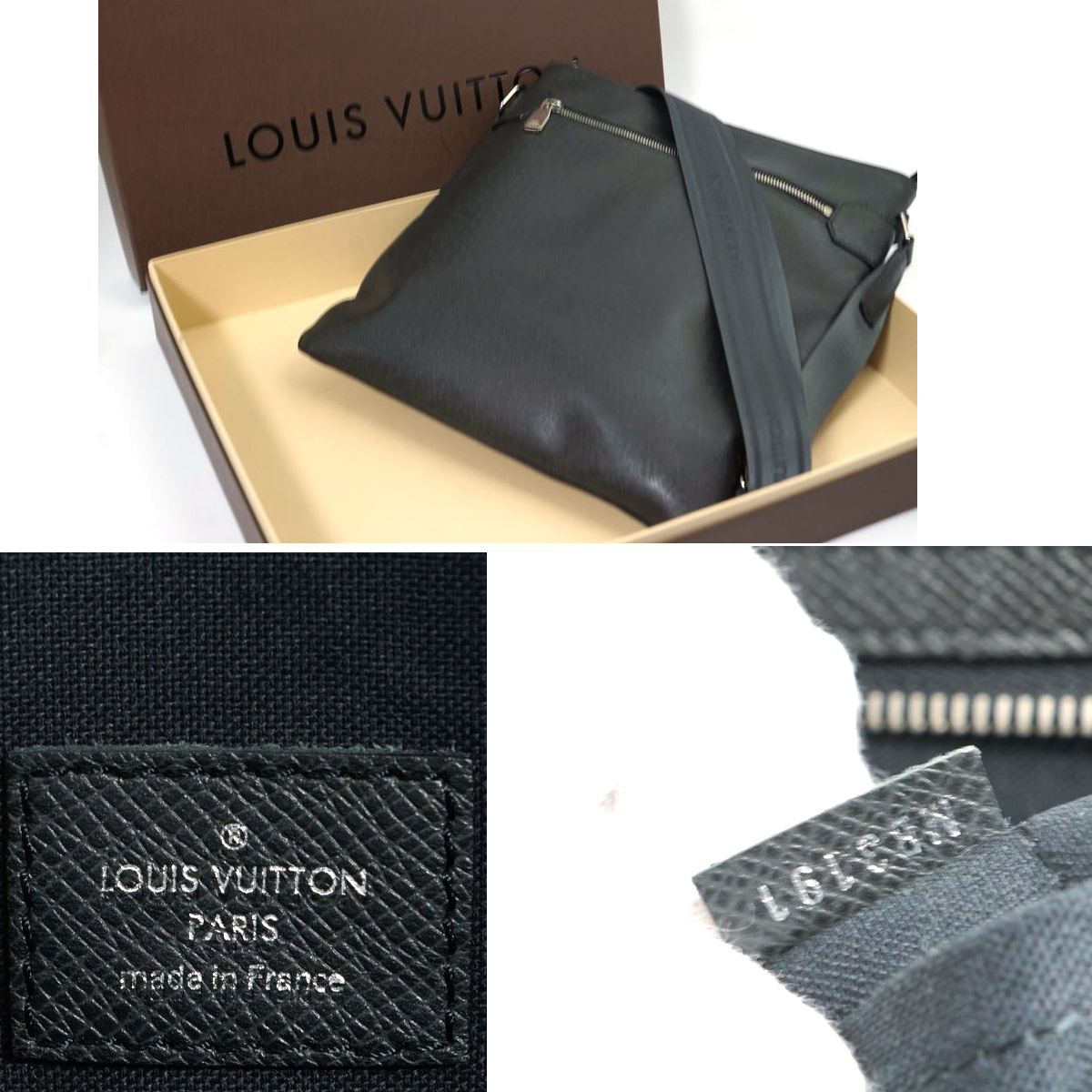 【極美品】Louis Vuitton タイガ サシャ ショルダーバッグ アルドワーズ 黒 ブラック 鞄 斜め掛け TAIGA BAG メンズ レディース M32712_画像10
