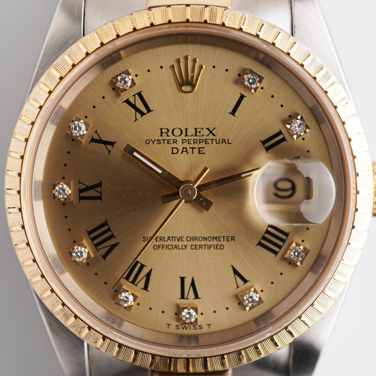 A1462 ROLEX ロレックス オイスターパーペチュアルデイト 15223 SS/YG メンズ 自動巻 ダイヤ10Pの画像2