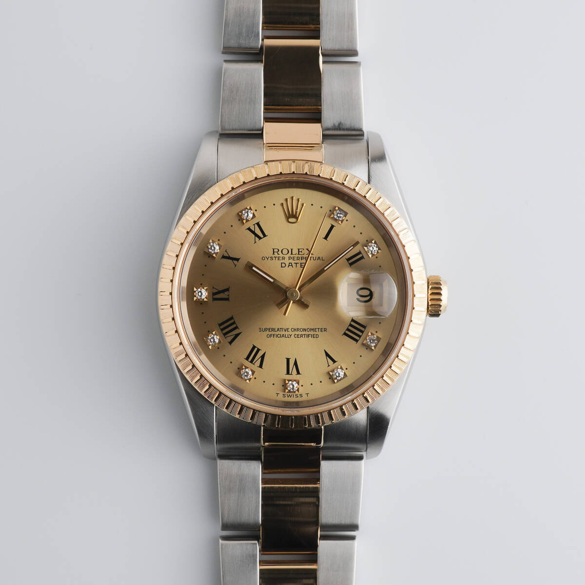 A1462 ROLEX ロレックス オイスターパーペチュアルデイト 15223 SS/YG メンズ 自動巻 ダイヤ10Pの画像1