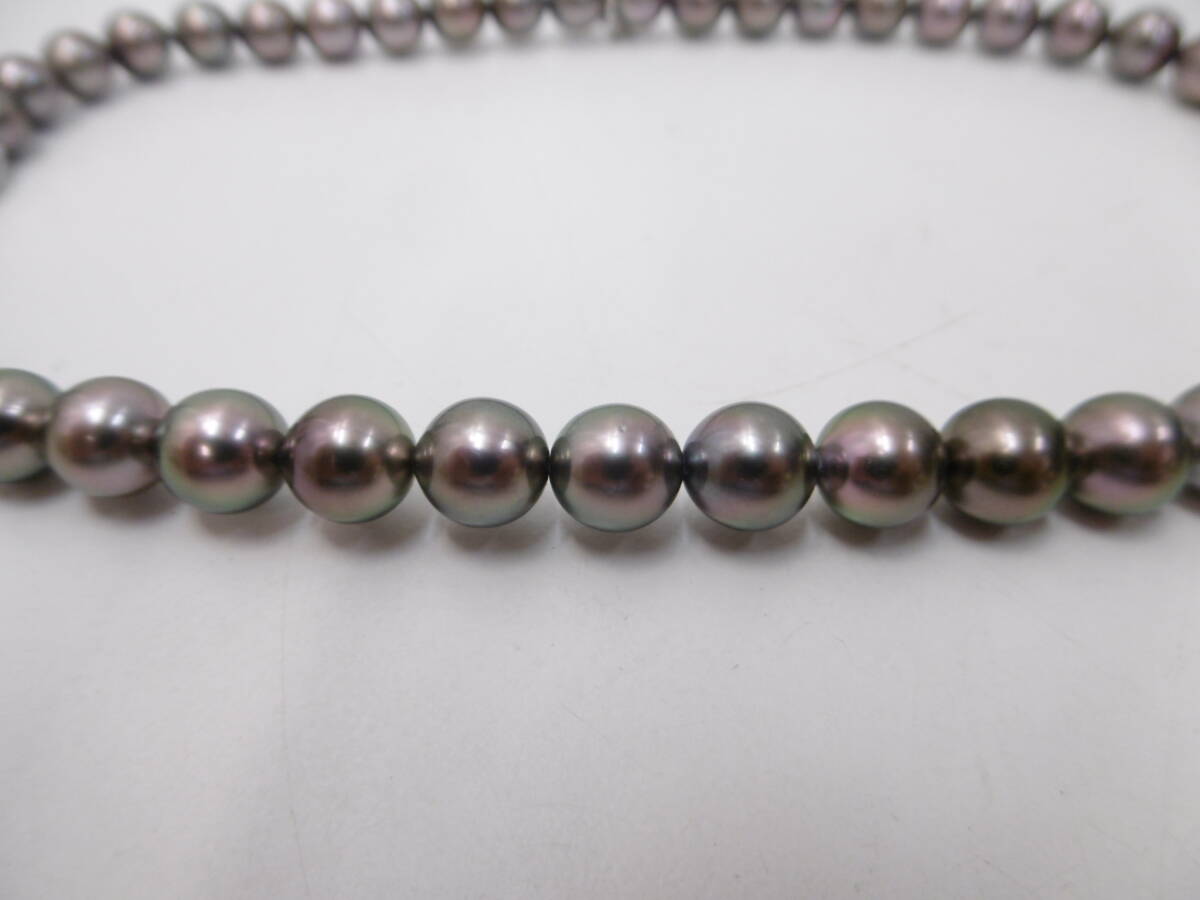 ブランド祭 アクセサリー祭 MIKIMOTO ミキモト K18WG金具 黒蝶真珠 Mチャーム付 ネックレス 約8.2-10mm 珠 ブラックパール 美品 長期保管品の画像10