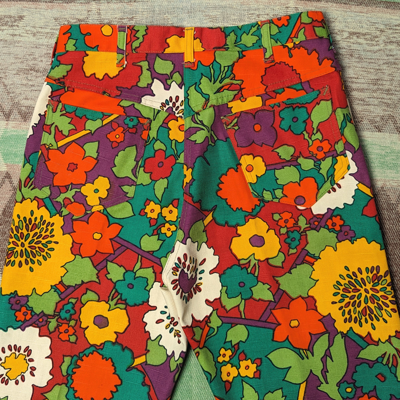 花柄 総柄 【ピーターマックス調】 60s70s Flower Print Pants 60年代 スリム テーパード パンツ ヒッピー ポップアート ビンテージ 70年代_画像1