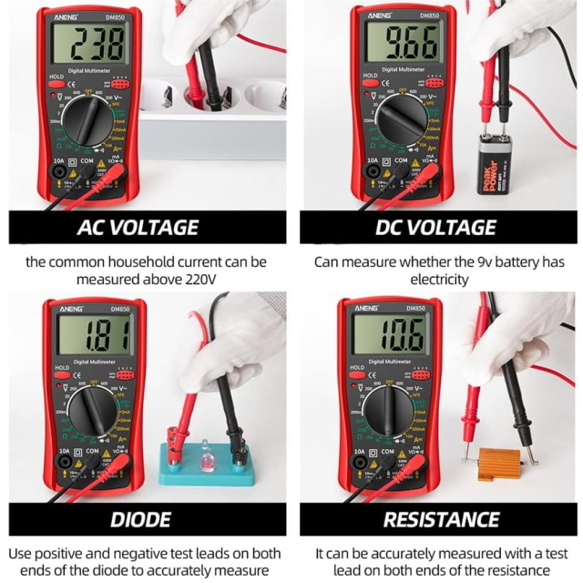 高機能デジタルテスター レッド デジタルマルチメータ電気自動AC/DC 電流 電圧 抵抗 計測 電圧電流測定器　デジタルディスプレイテスター_画像3