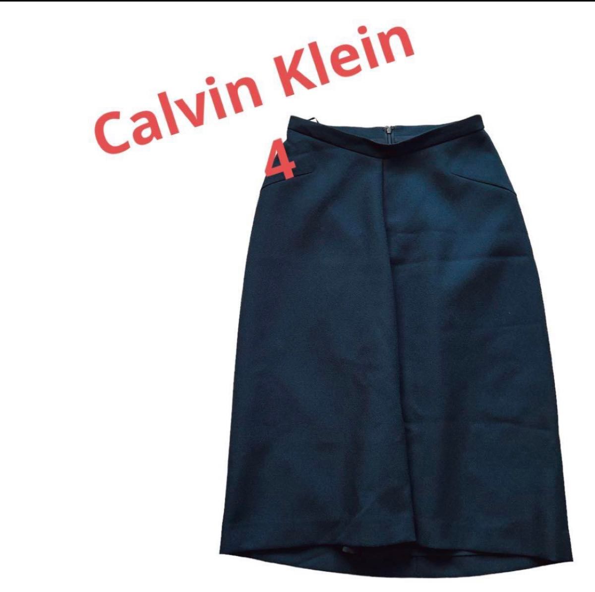 美品カルバンクラインCalvin Klein紺色ネイビー膝丈スカート4  ネイビー ひざ丈スカート タイトスカート ロングスカート