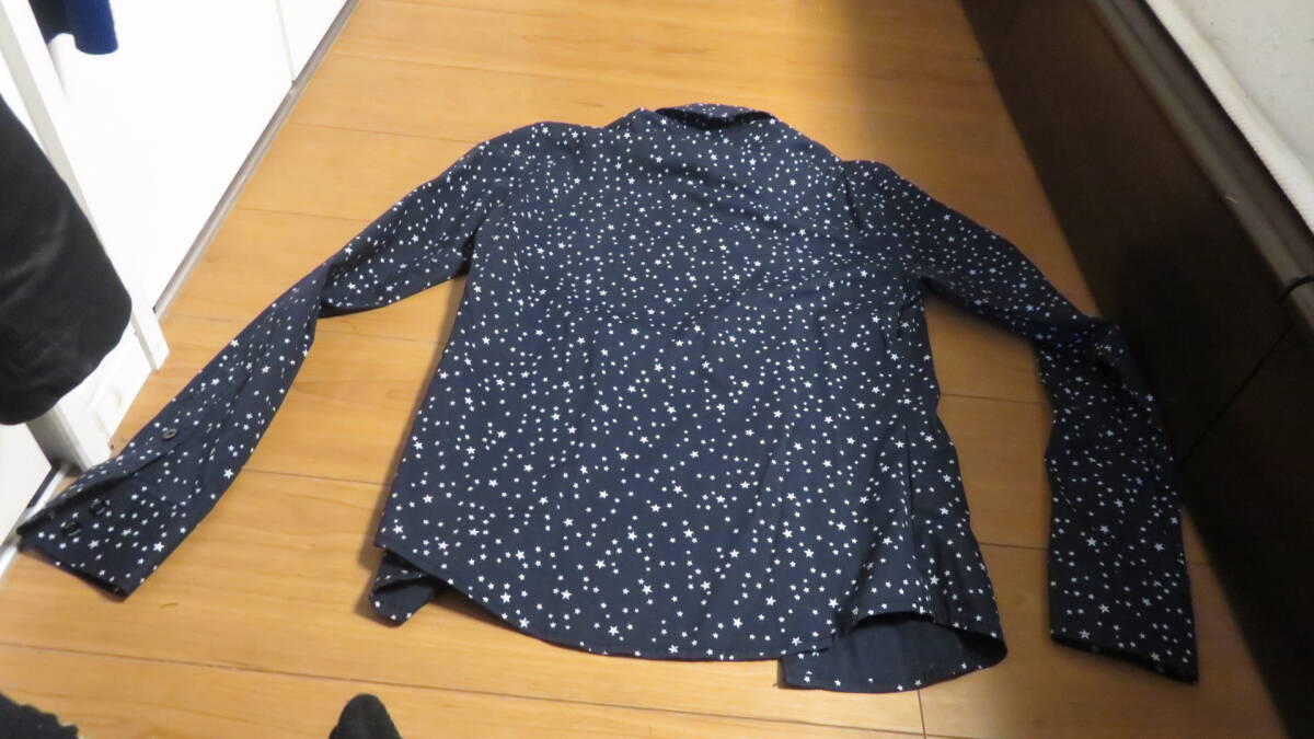 ■ ストレッチシャツ ネイビー スター 星柄 柄 長袖シャツ 美品 M ■の画像8