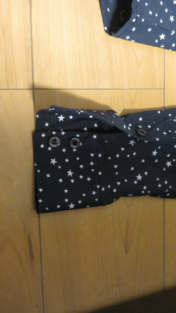 ■ ストレッチシャツ ネイビー スター 星柄 柄 長袖シャツ 美品 M ■の画像6
