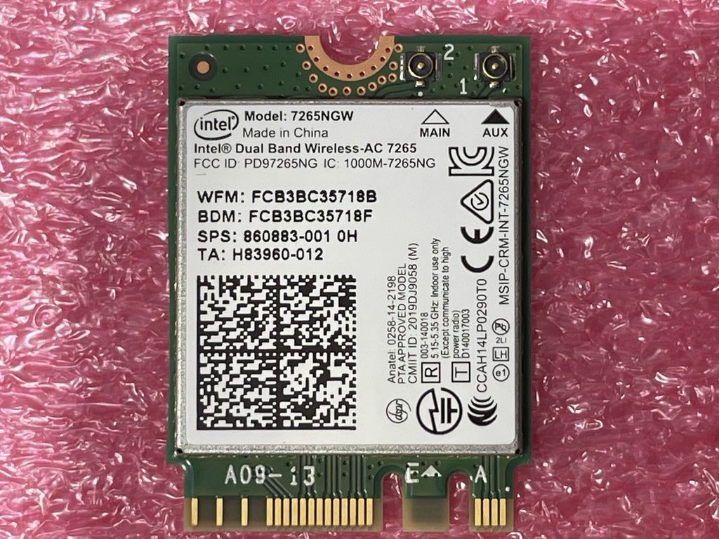 #4001 Intel 7265NGW M.2 2230接続 内蔵無線LANボード Wi-Fi 5 (ac) + Bluetooth v4.2 Dual Band Wireless-AC 7265 ※未使用バルク※ #08_画像1