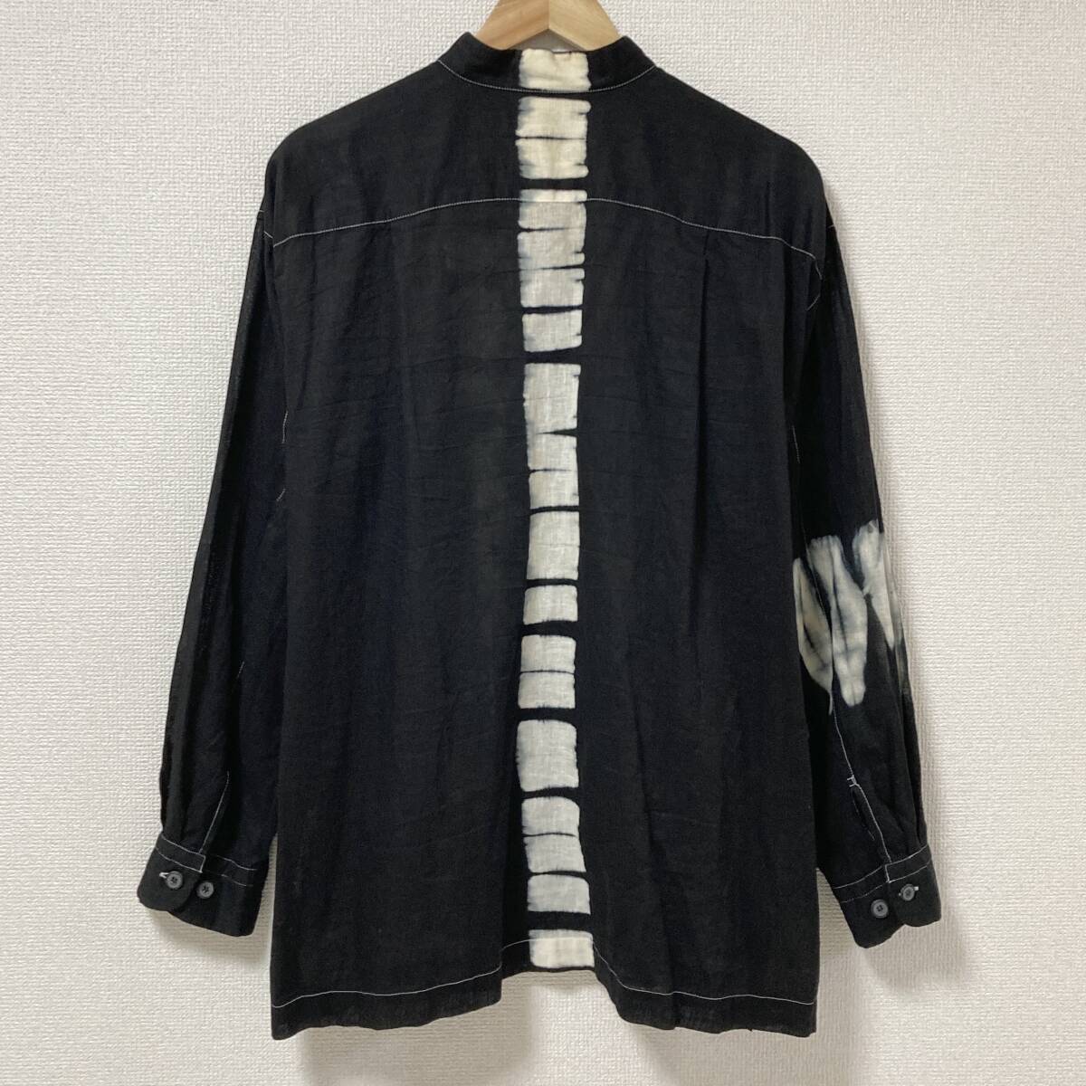 90s 黒タグ ISSEY MIYAKE MEN リネン ブリーチ加工 絞り染め スタンドカラー 長袖 シャツ Mサイズ イッセイミヤケ VINTAGE archive 3120400_画像2