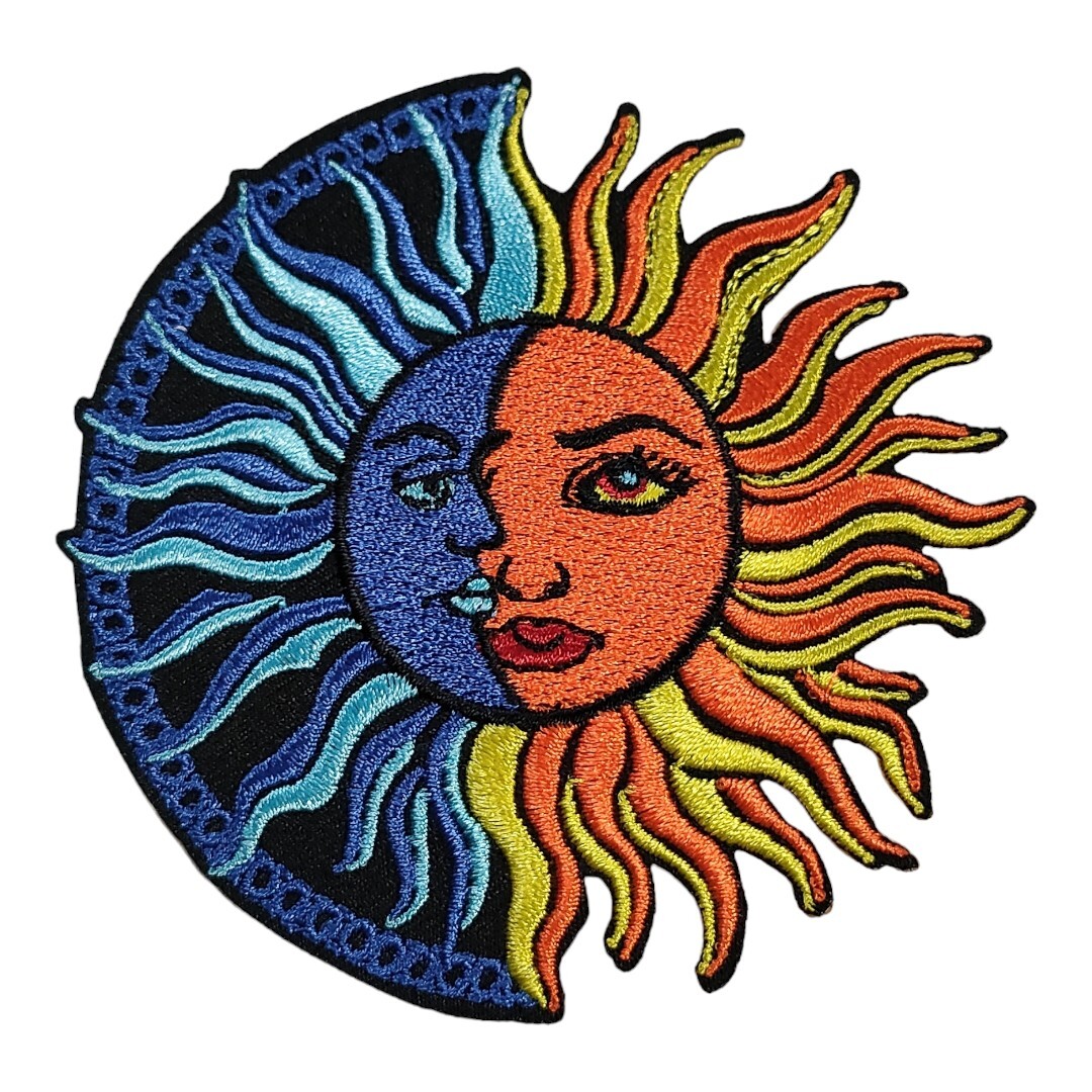 T-18【 アイロンワッペン 】 刺繍ワッペン アップリケ リメイク 太陽 Sun 月 三日月 ムーン MOON アイロンワッペン patch パッチの画像1