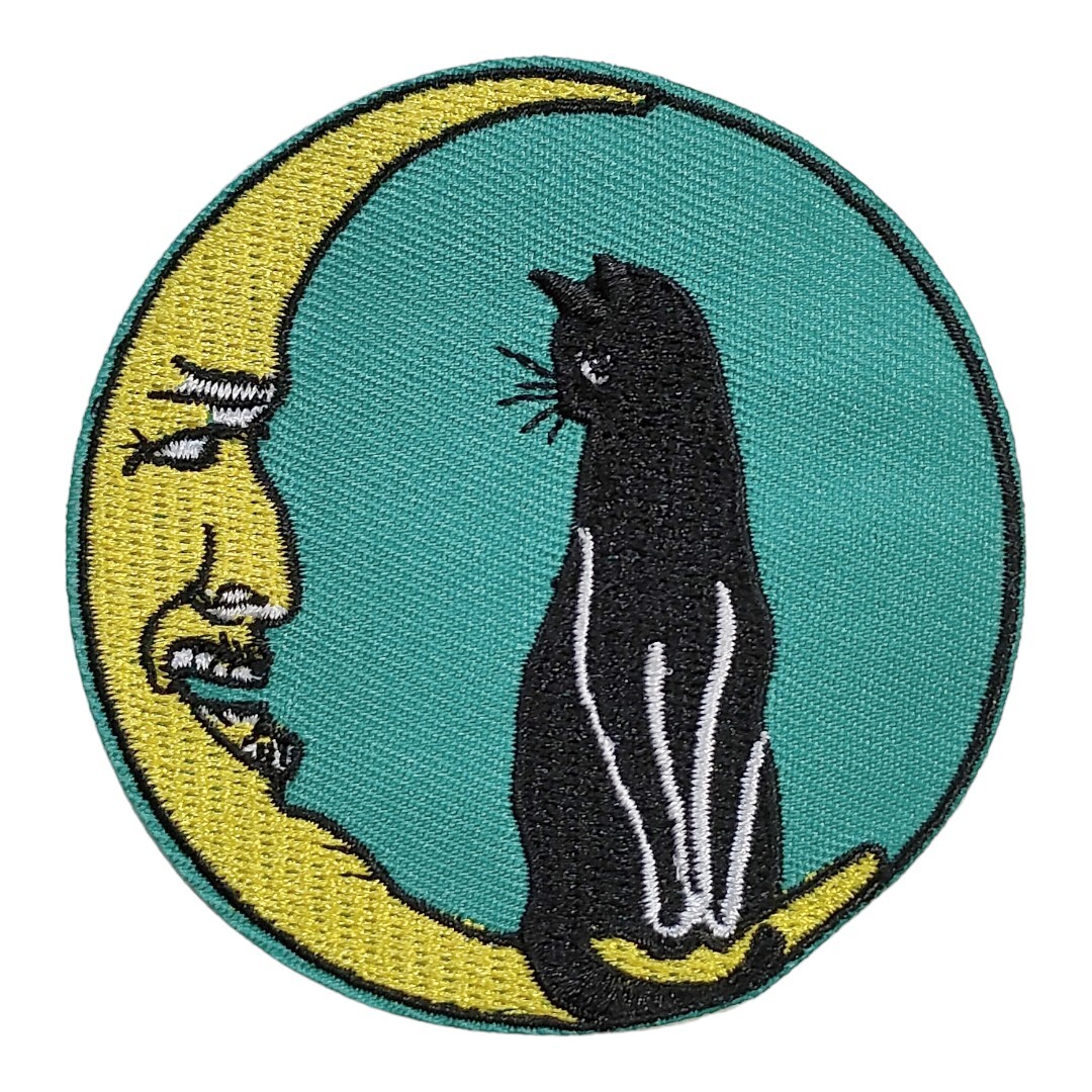 T-20【 アイロンワッペン 】 刺繍ワッペン アップリケ リメイク 猫 ネコ cat キャット 月 三日月 ムーン MOON アイロンワッペン patch_画像1