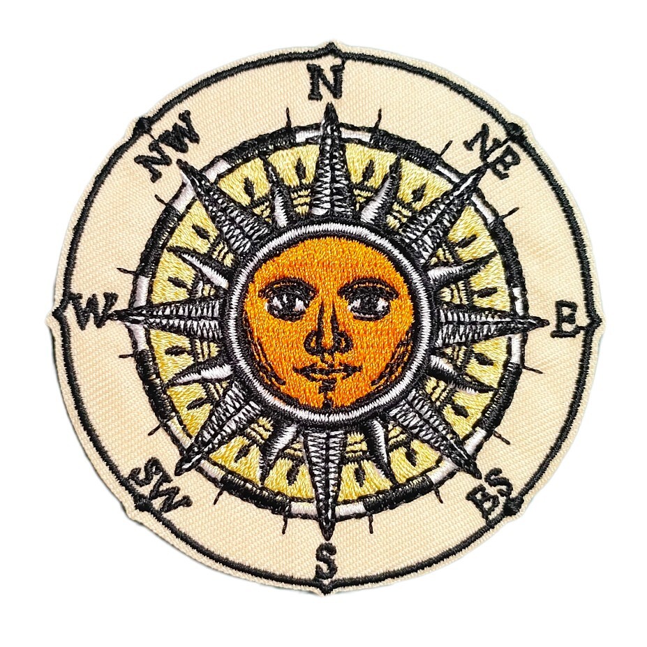 T-28【 アイロンワッペン 】 刺繍ワッペン アップリケ リメイク 太陽 Sun compasses コンパス アイロンワッペン ワッペン patch パッチの画像1