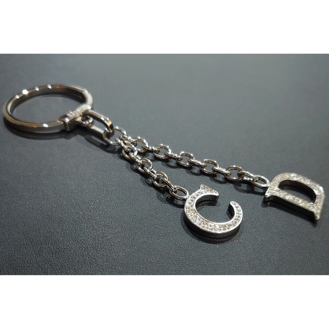 [ rare ]Christian Dior CD Christian Dior CD Logo rhinestone charm bag charm key holder silver [ free shipping ]