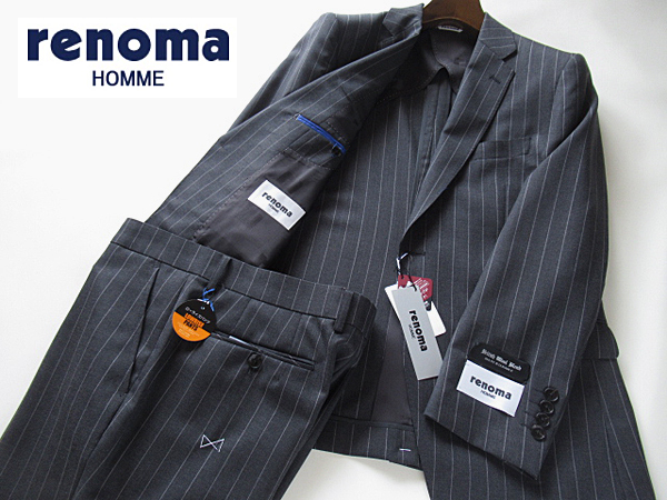 新品◆春夏★レノマ renoma HOMME British Wool Blend BULKY&DURARBLE ウールスーツ BB5 グレー ストライプ柄の画像1