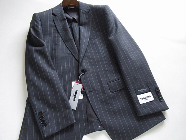 新品◆春夏★レノマ renoma HOMME British Wool Blend BULKY&DURARBLE ウールスーツ BB5 グレー ストライプ柄の画像4