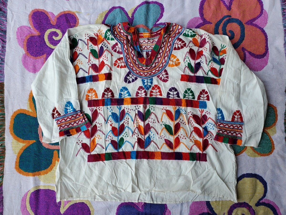 US vintage メキシコ ミルパ刺繍 カラフル ブラウス チュニック 民族