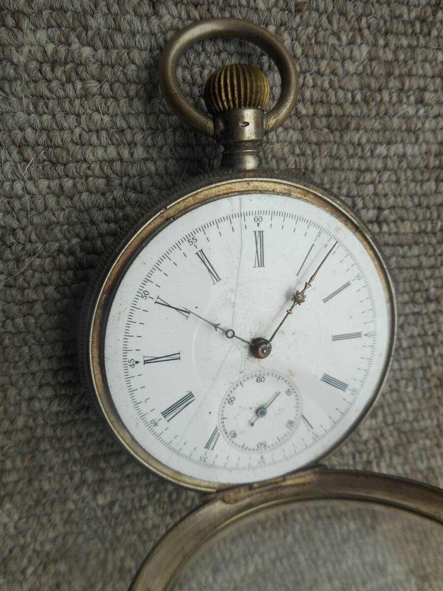 銀・シルバー・銀８００・１０８ｇ・懐中時計　ジャンク　OPPENHEIMER社・オッペネメール社・フランス_文字盤にヒビあります