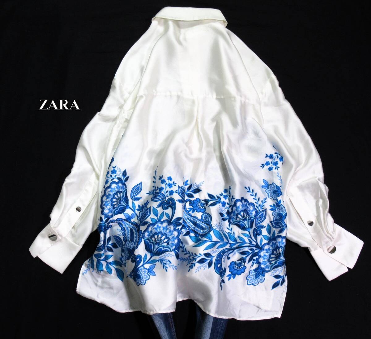 未使用 ザラ ZARA 大人素敵スタイル☆ 微光沢 とろみ シャツブラウス チュニック 羽織にも Sの画像2