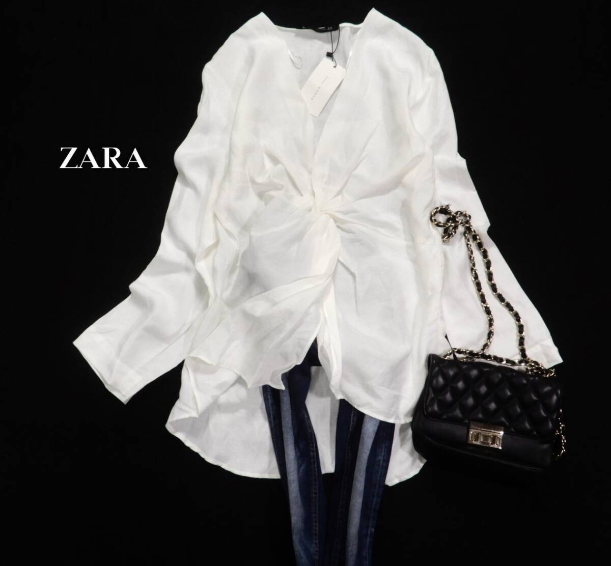 未使用 ザラ ZARA WOMAN 大きいサイズ XL 大人素敵☆フロントデザイン チュニック プルオーバー_画像1