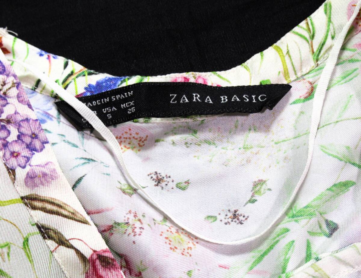 ザラ ZARA BASIC 大人素敵スタイル☆ 微光沢 花柄 総柄 フラワープリント プルオーバーブラウス S _画像6