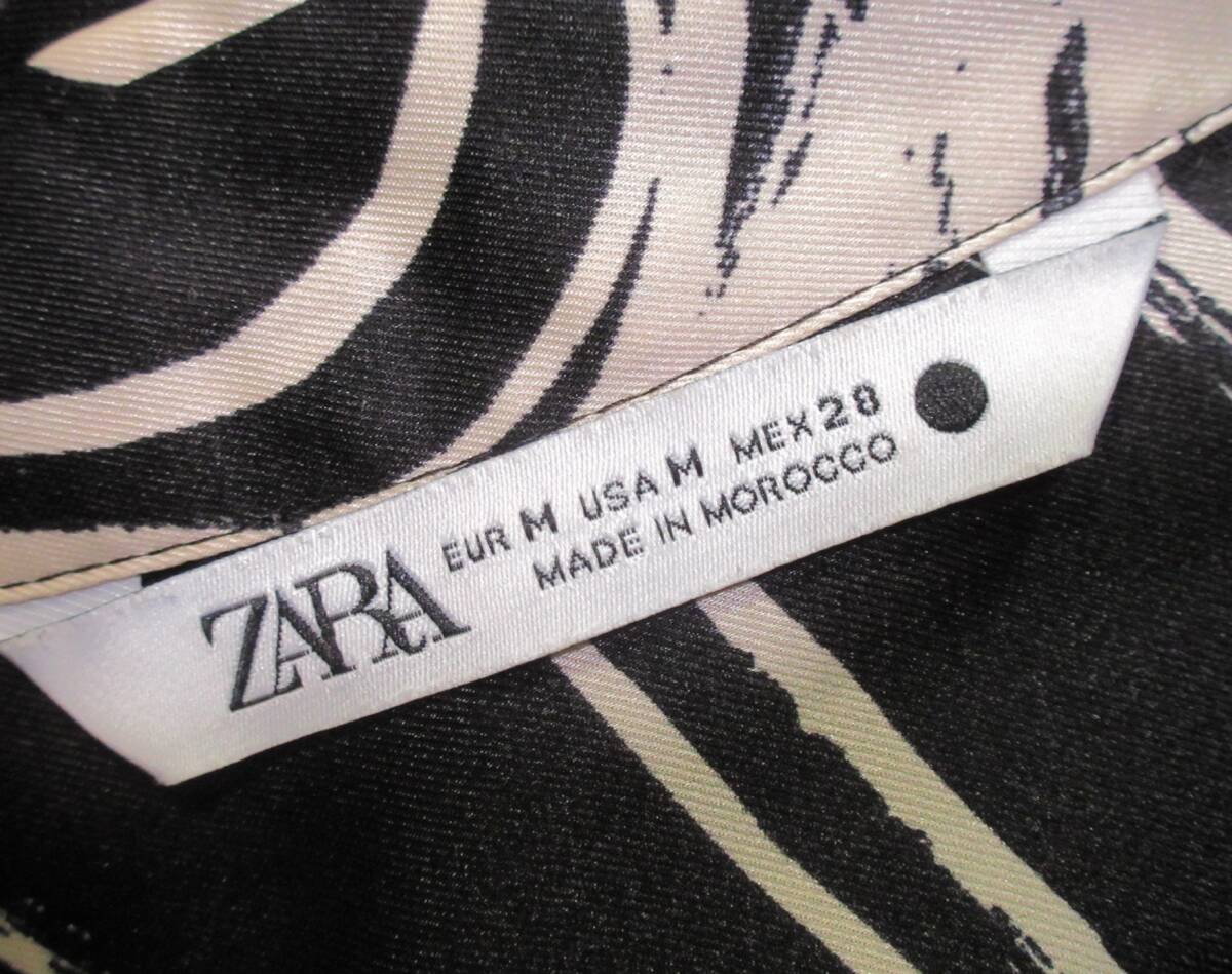 ザラ ZARA 大人素敵スタイル☆ 微光沢 とろみ 総柄 ウエストマーク タック リボン ロングマキシデザインシャツワンピース M_画像6