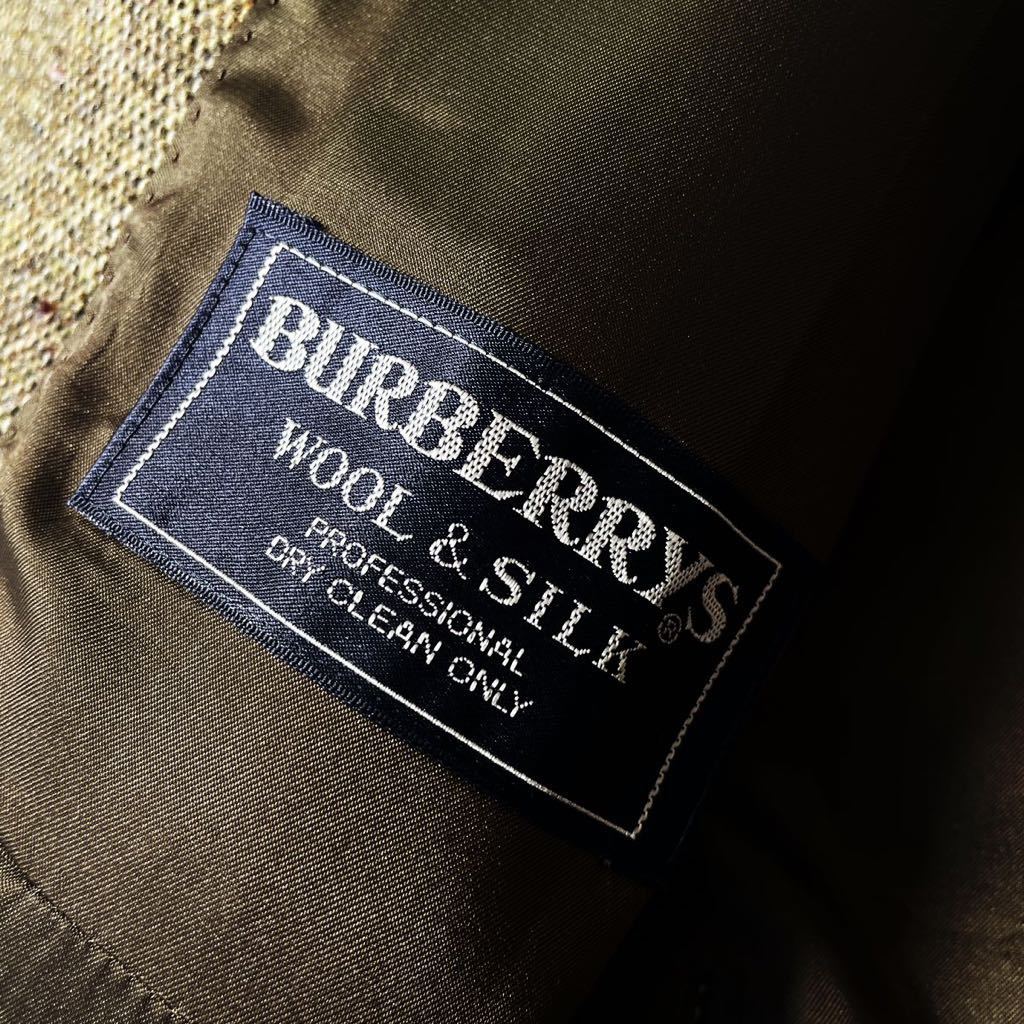 @D40【光沢感!!羊毛シルク】定価23万 新品同様●BURBERRY●襟ストラップ付●ツイードジャケットコート●メンズ　バーバリーコート 175_画像9