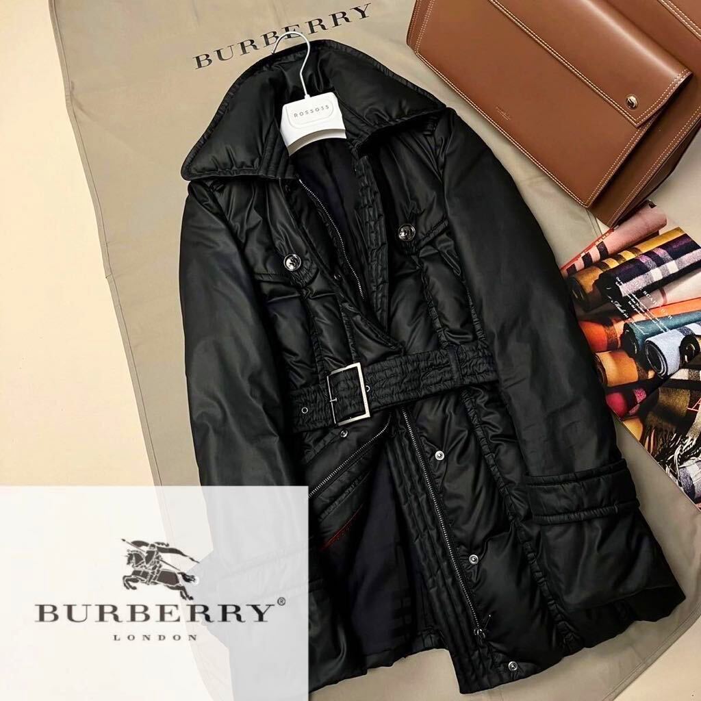 D11【魅惑のイタリアン生地を纏う】参考価格15万 未使用品級●BURBERRY BLACK LABEL●ダウントレンチコート バーバリーコート レディースの画像1