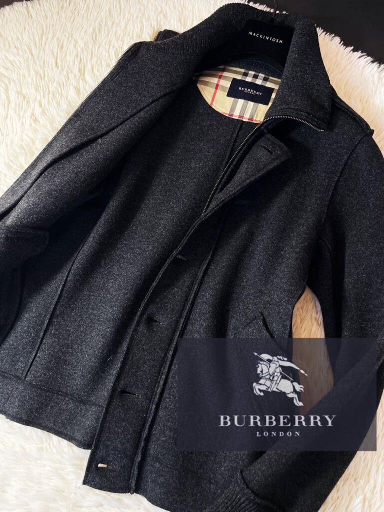 F28【スーパー100‘】定価15万 未使用級●BURBERRY LONDON●格好良い●ウールジップアップジャケットコート●メンズ バーバリーコート_画像1