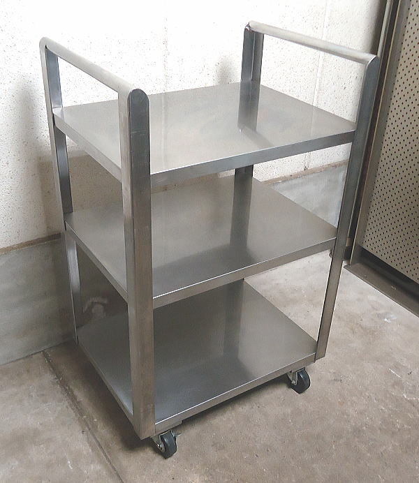中古 業務用 ステンレス製 360度回転キャスター付 運搬ワゴン 作業台 45x60cm 現状品 傷汚錆有 厨房店舗用品 倉庫ガレージ 男前インテリア