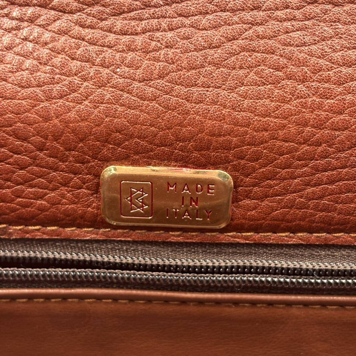 FN240322-クロコ型押 ハンドバッグ トップハンドル ゴールド金具 鞄 ブラウン系 イタリア製 レディース 鞄_画像8