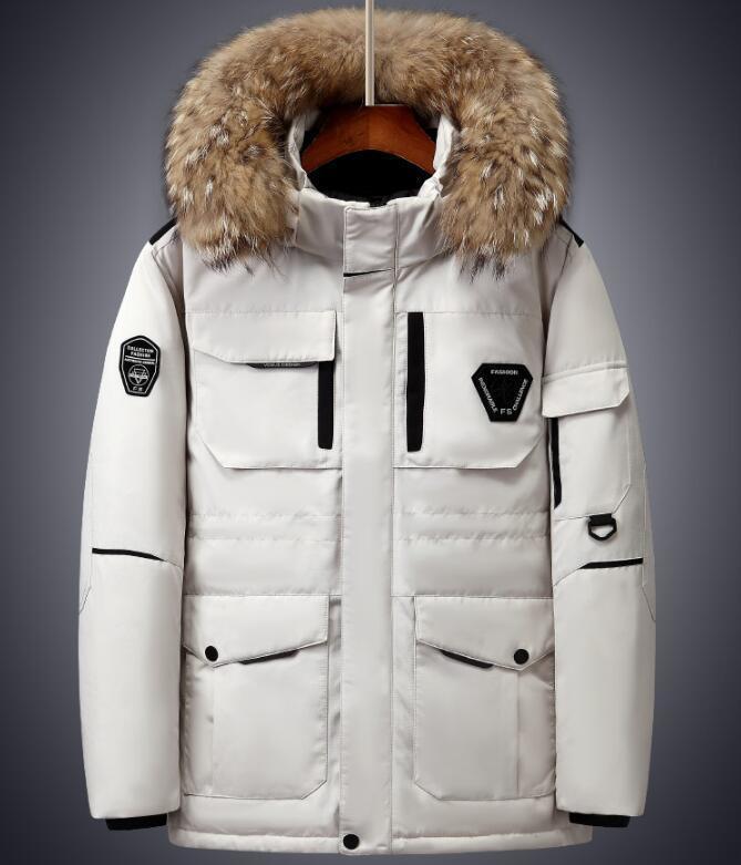 新入荷☆ホワイトメンズダウンジャケット、取り外し可能なファーカラー付き、冬の防寒ジャケット_画像3