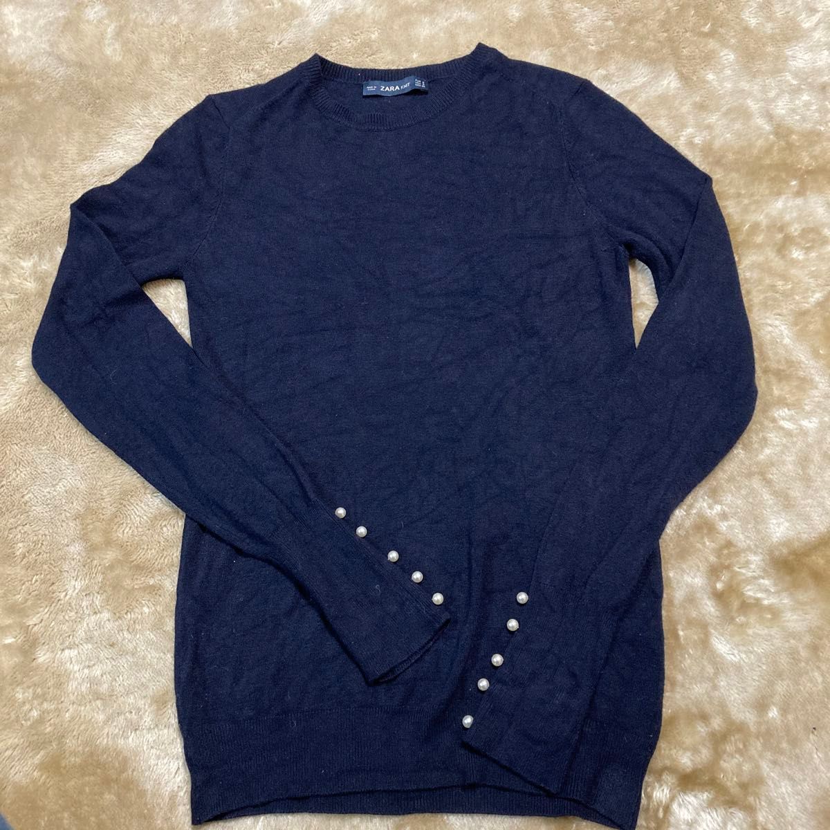 ZARA KNIT  ザラニット　ブラック　袖口パールボタン　sサイズ