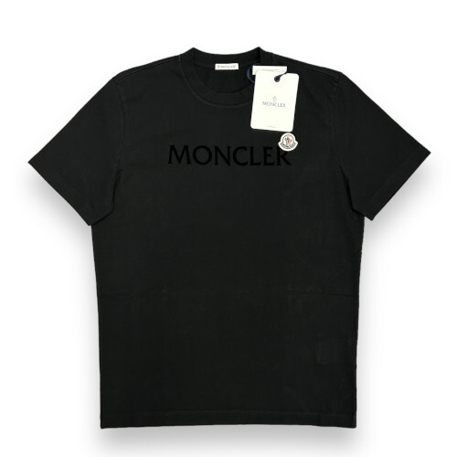 新品 Lサイズ MONCLER フロック ロゴプリント ロゴパッチ Tシャツ ブラック モンクレール_画像1