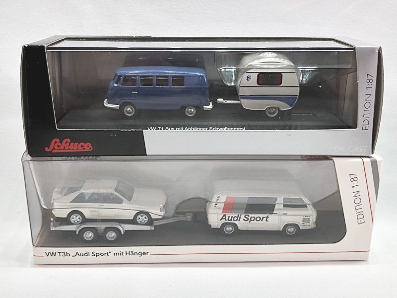  Schuco 1/87 trailer attaching VW T1 bus *VW T3b Audi sport trailer attaching set minicar including in a package OK 1 jpy start *S