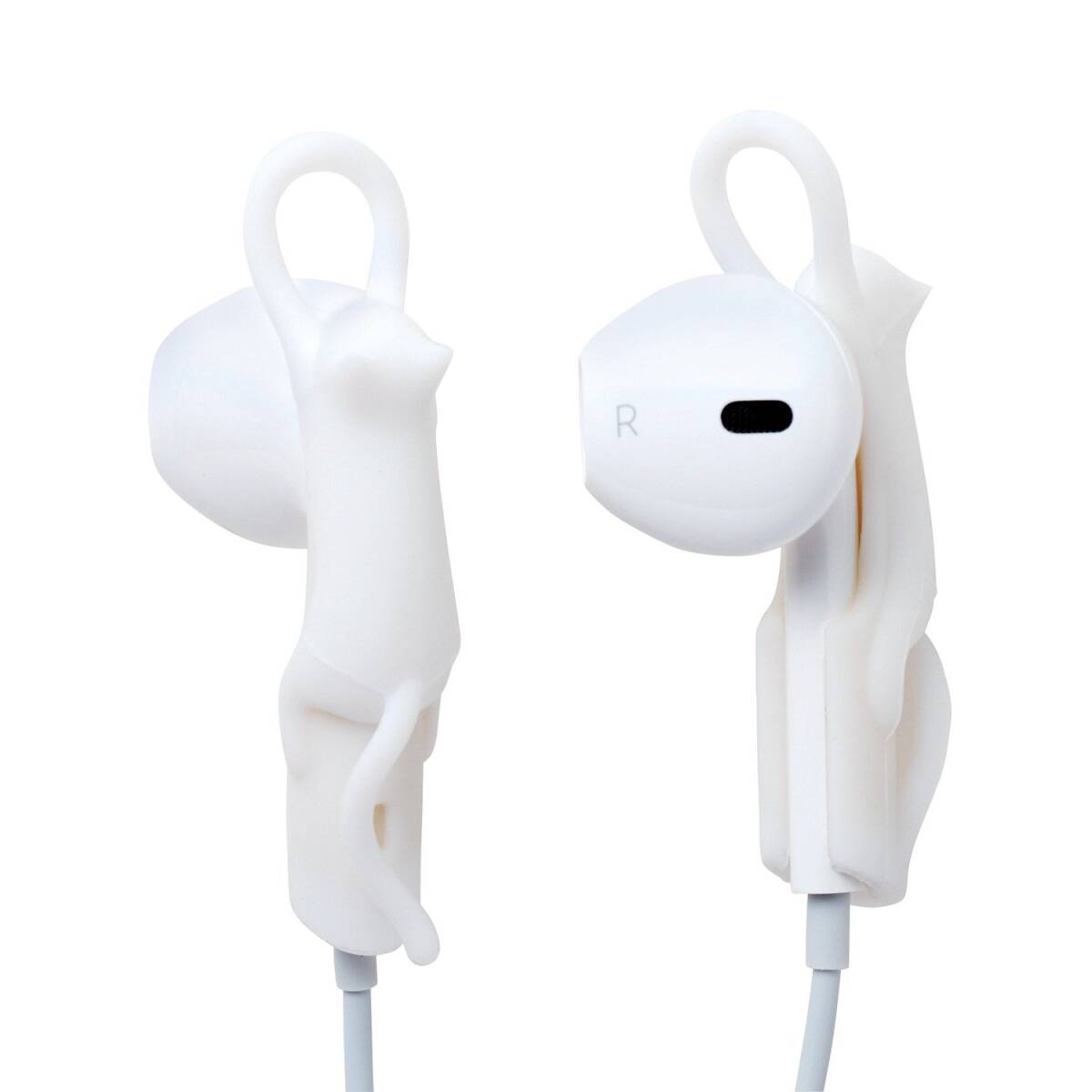【売り切り商品】ホワイト ネコモチーフ 落下防止 イヤホンストッパー P-APEPS02 EarPods用 エレコム_画像1