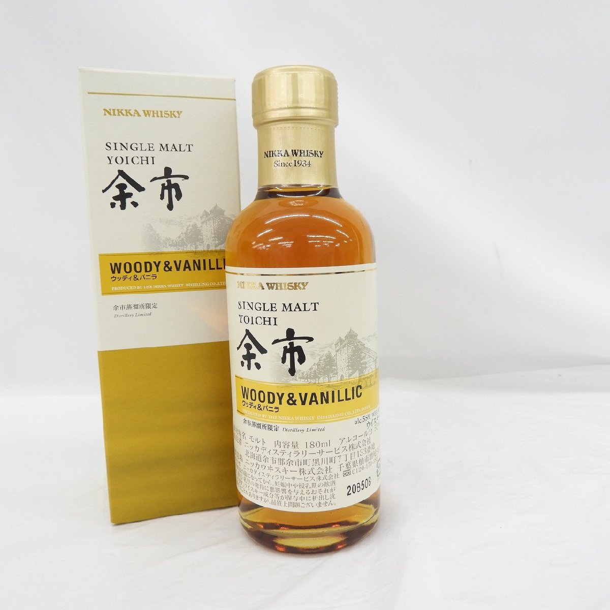 【未開栓】NIKKA ニッカ シングルモルト 余市 余市蒸溜所限定 ウッディ＆バニラ ウイスキー 180ml 55％ 箱付 11512649 0305_画像1