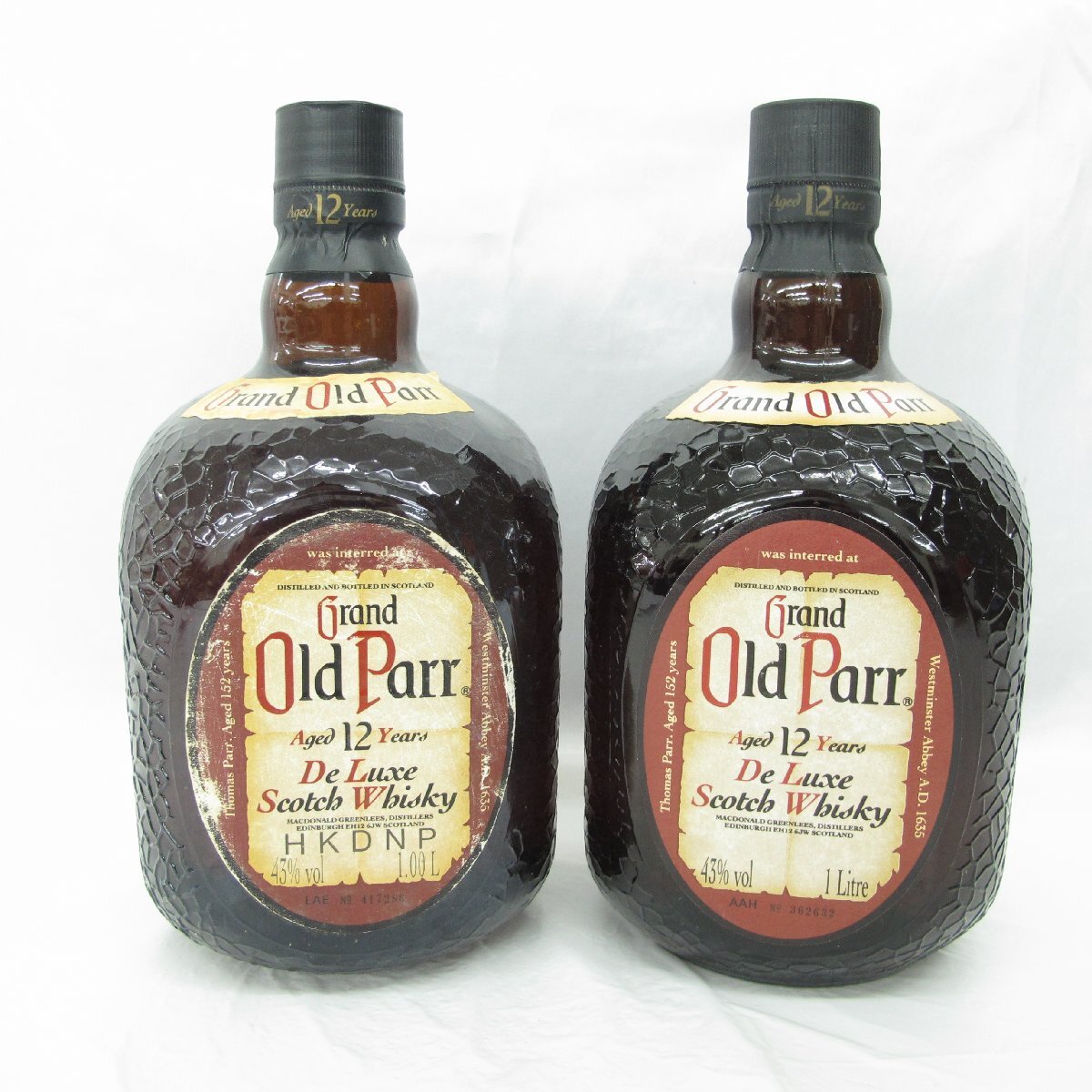 1円～【未開栓】Grand Old Parr グランド オールドパー 12年 デラックス 2本 まとめ売り ウイスキー 1000ml 43% ※同梱不可 11486322 0322の画像1