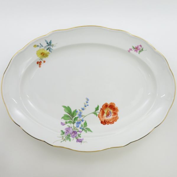 マイセン プレート■ベーシックフラワー ブーケ 三つ花 オーバルサービングプレート 41.5cm 大皿 洋食器 楕円 1枚 Meissen 1級品