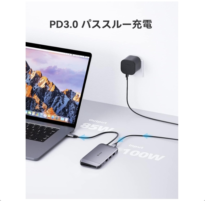 QUUGE 9in1 USB-C ハブ ドッキングステーション USB3.03 PD急速充電 HDMI 4K@30Hz VGA SD TF RJ45_画像4