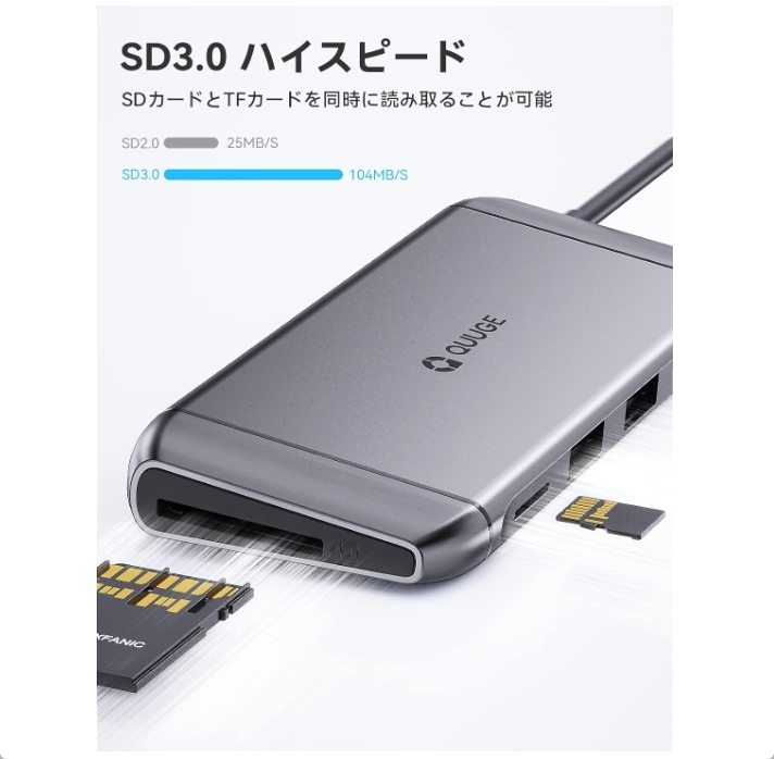 QUUGE 9in1 USB-C ハブ ドッキングステーション USB3.03 PD急速充電 HDMI 4K@30Hz VGA SD TF RJ45_画像5