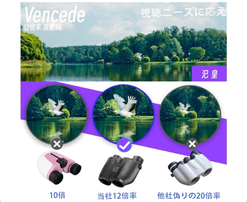 Vencede 双眼鏡 ライブ用 12倍 オペラグラス 256g ストラップ付き 新品 送料込みの画像3