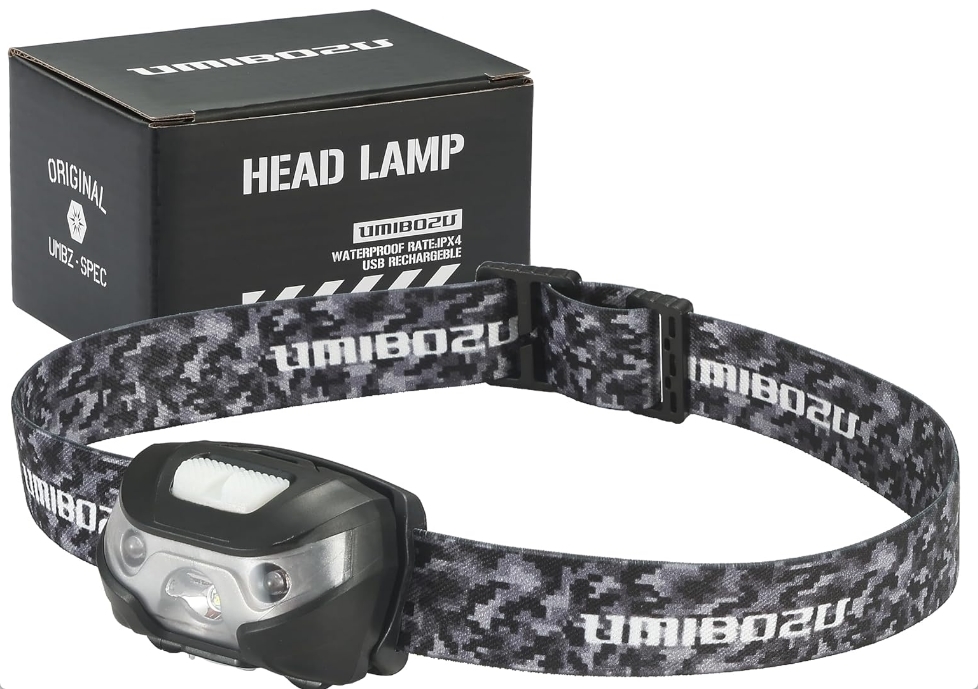 Umibozu ウミボウズ ヘッドライト LED 白 ／ 赤 釣り USB充電式 防水 超軽量 迷彩ブラック 新品 送料込みの画像1
