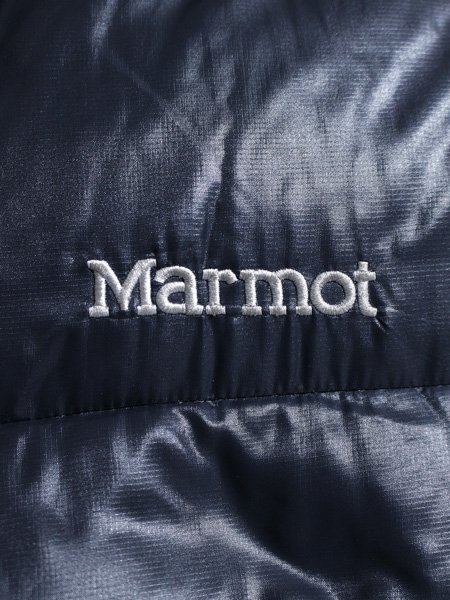 Marmot マーモット ロゴ刺繍 シェルフード付 ダウンジャケット 黒 S_画像3