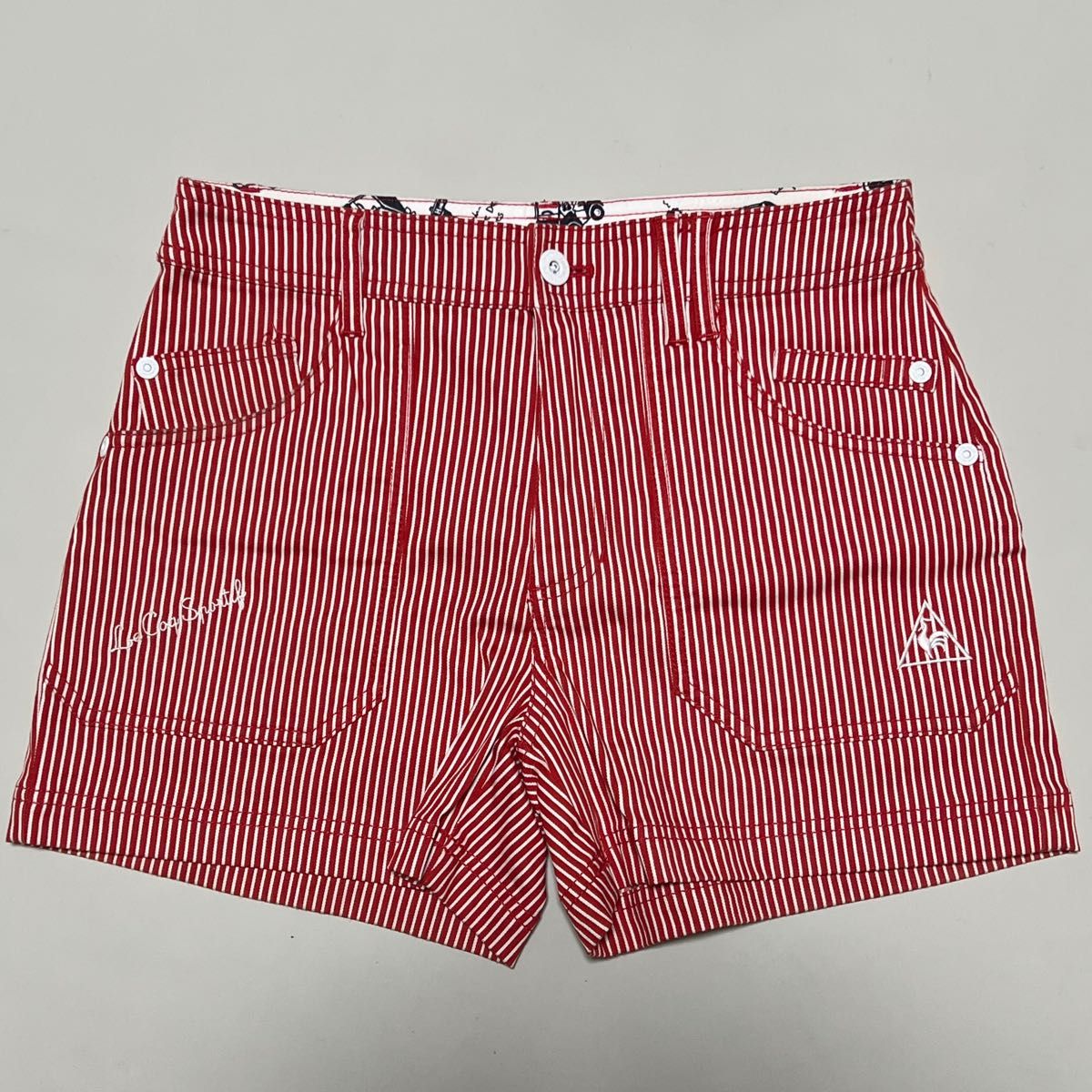 【美品】 le coq sportif golf ショートパンツ 7 ホワイト レッド ストライプ ルコックゴルフ ルコック