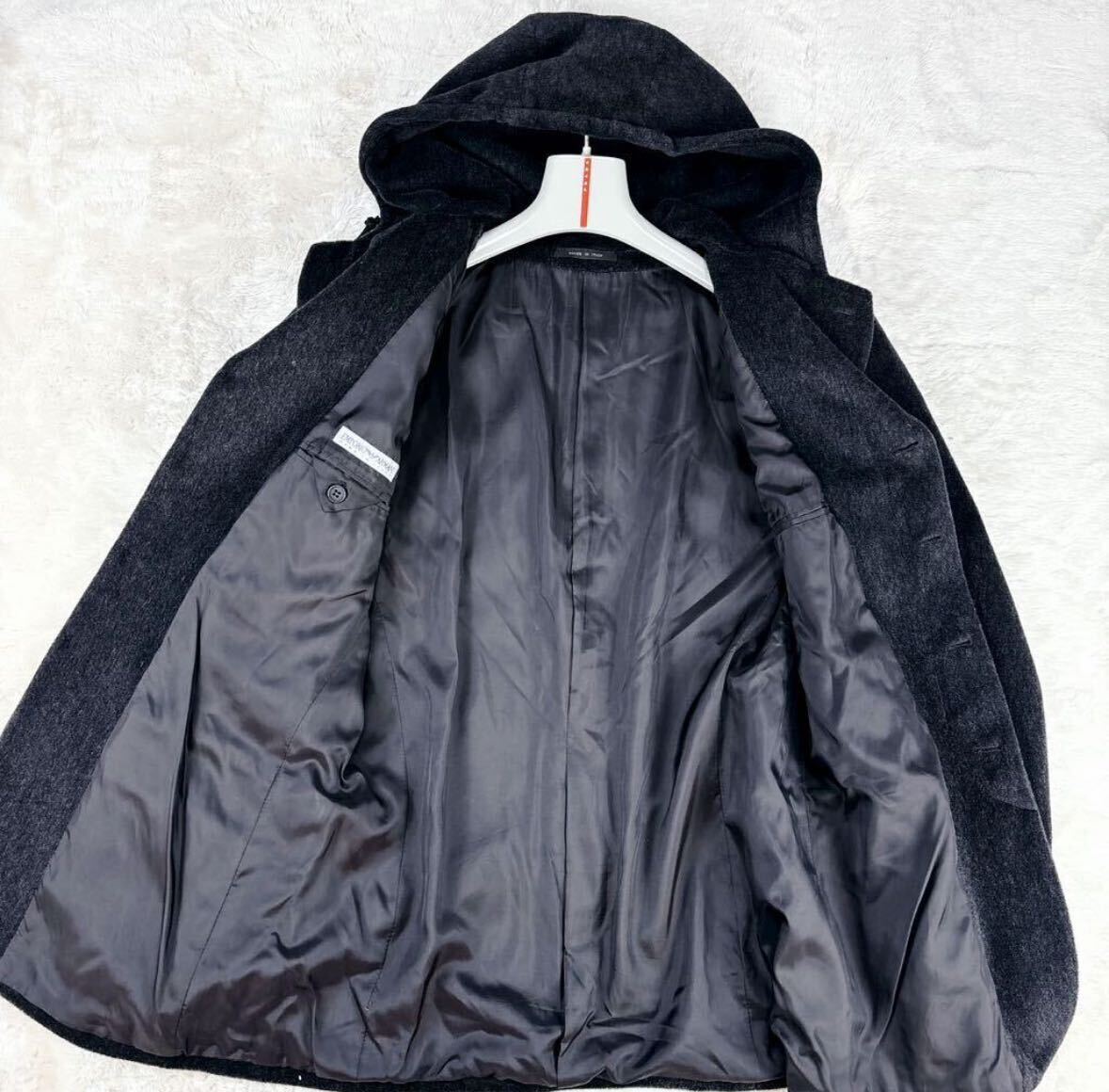 【状態良】【未使用級】XL~L エンポリオアルマーニ EMPORIO ARMANIフード付コートジャケットブルゾンイタリア製メンズブラックの画像4