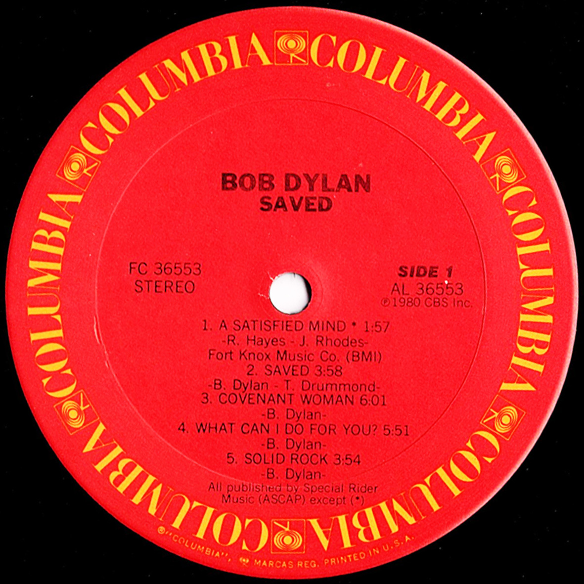 ◆LP◆Bob Dylan（ボブ・ディラン）「Saved」Columbia FC 36553、米国盤、ピクチャースリーブ付_画像3