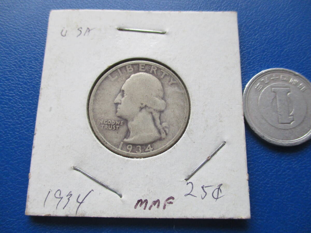 USA★米国★25￠銀貨★1934年p★ワシントンの横顔★.900銀★ASW= 5g+の画像1