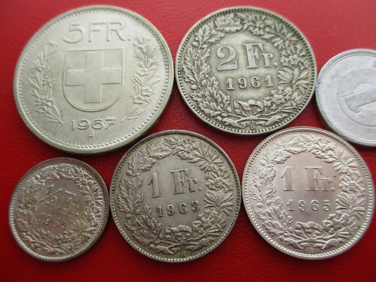 スイス★CH★銀貨５枚★半～５ フラン★1961～1967年★ASW= 31.3g_画像1