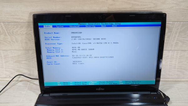 【BIOS起動確認済み】 富士通 FUJITSU　FMVA45SBP　AH45/S　Core i3-4025U　メモリ 4GB HDD 750GB　ノートPC パソコン　G240324961_画像2