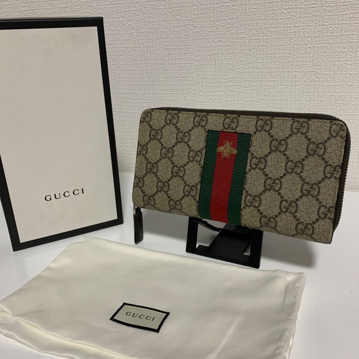 美品　GUCCI グッチ PVCレザー　シェリーライン　ラウンドファスナー ジッピーウォレット　長財布