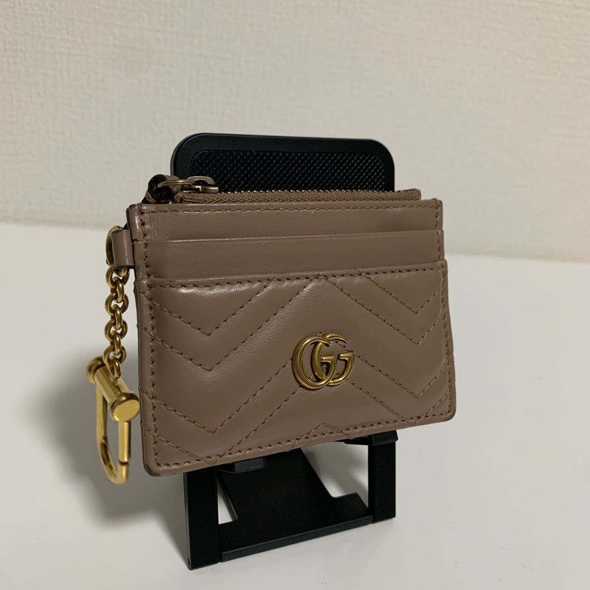 美品　GUCCI グッチ　マーモント　Vステッチ　コインケース　小銭入れ　ゴールド金具　ピンク　財布_画像1