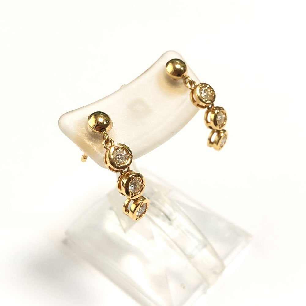 安価 K18 ダイヤモンド 0.15ct 3石 ピアス イエローゴールド 揺れるピアス キャッチ式 イエローゴールド台
